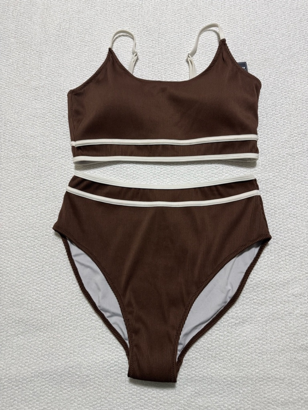 BMJL Ribbed Two-Piece High-Waisted Bikini Set in brown Size L - Picture 2 of 11